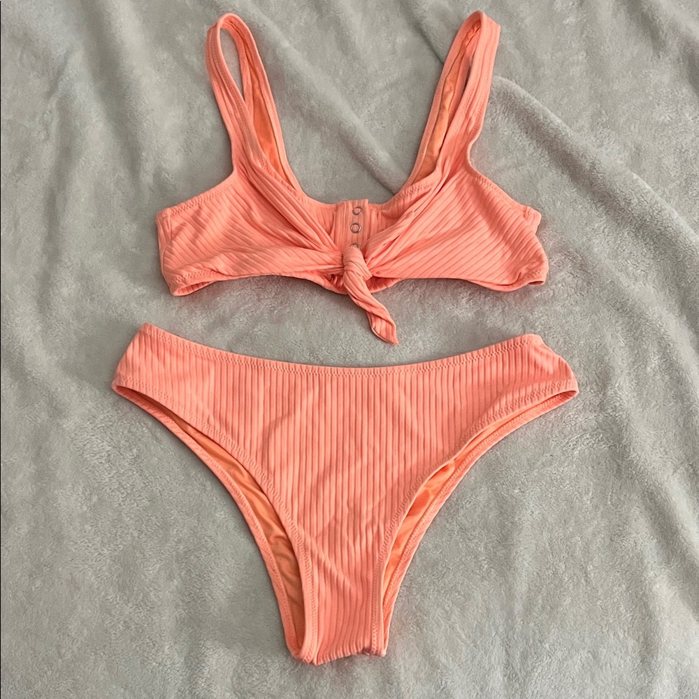Coral Ribbed Bikini Set